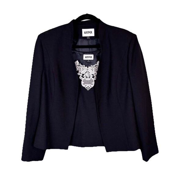 VTG Deadstock 80s Kasper Academia Whimsey Goth Size 16 Black Jacket Lace Tank - Picture 1 of 9